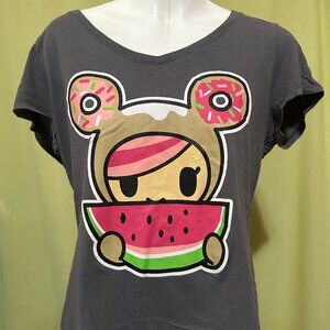 Toki Doki Donutella Eating Watermelon Women's Gray Shirt XL
